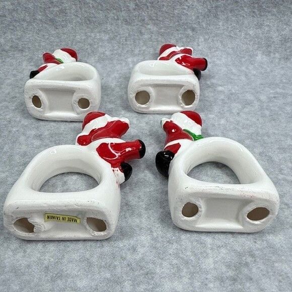 Vintage Santa Claus and Elves Ceramic Napkin Rings Set of 4 Christmas Dinnerware - Picture 3 of 6